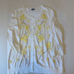 Gently Worn TALBOTS Lightweight Yellow/white Cardigan 1X Smoke-free environment!
